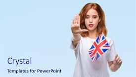  Presentation with unit rates uk flag - Cool new presentation design with beauty standard - young beautiful woman holding flag backdrop and a sky blue colored foreground