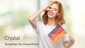  Presentation with flag - PPT theme having beauty standard - young beautiful woman holding flag background and a  colored foreground