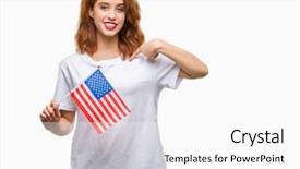  Presentation with america flag - Cool new PPT layouts with beauty standard - young beautiful woman holding flag backdrop and a  colored foreground