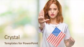  Presentation with america flag - Slide set with beauty standard - young beautiful woman holding flag background and a lemonade colored foreground