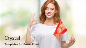  Presentation with flag - PPT theme having beauty standard - young beautiful woman holding flag background and a lemonade colored foreground