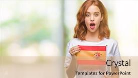  Presentation with flag - PPT theme with beauty standard - young beautiful woman holding flag background and a  colored foreground