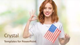  Presentation with mongolian flag - Colorful theme enhanced with beauty standard - young beautiful woman holding flag backdrop and a  colored foreground