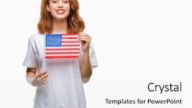  Presentation with america flag - Slides with beauty standard - young beautiful woman holding flag background and a  colored foreground