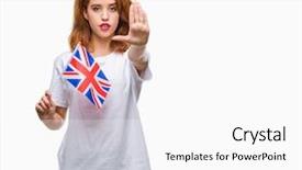  Presentation with united kingdom - PPT theme having beauty standard - young beautiful woman holding flag background and a white colored foreground