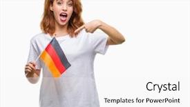  Presentation with pakistani flag - Beautiful PPT theme featuring beauty standard - young beautiful woman holding flag backdrop and a  colored foreground