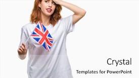  Presentation with united kingdom - Slides with beauty standard - young beautiful woman holding flag background and a  colored foreground