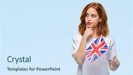  Presentation with united kingdom - Presentation theme featuring beauty standard - young beautiful woman holding flag background and a  colored foreground
