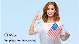  Presentation with america flag - Cool new presentation theme with beauty standard - young beautiful woman holding flag backdrop and a  colored foreground