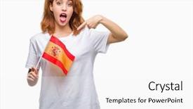  Presentation with beautiful young woman getting face - Cool new slides with beauty standard - young beautiful woman holding flag backdrop and a  colored foreground