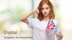  Presentation with united kingdom - PPT theme consisting of beauty standard - young beautiful woman holding flag background and a  colored foreground