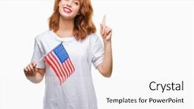  Presentation with america flag - Amazing theme having beauty standard - young beautiful woman holding flag backdrop and a white colored foreground