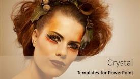  Presentation with beauty makeup - Audience pleasing presentation theme consisting of beauty-studio-shot-redhead-woman backdrop and a soft green colored foreground