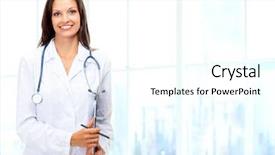  Presentation with medical error gavel and stethoscope - Amazing presentation theme having beauty surgery - smiling medical doctor woman backdrop and a  colored foreground