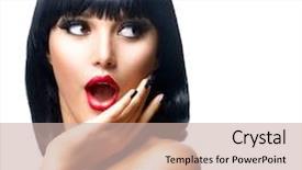  Presentation with lips mouth - Slide deck featuring beauty surprised brunette woman isolated background and a soft green colored foreground