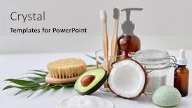  Presentation with beauty products - Cool new presentation design with beauty-sustainability-and-eco-living backdrop and a light gray colored foreground