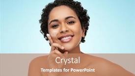  Presentation with young happy people smiling - Slide deck having beauty-technology-and-people-concept background and a coral colored foreground