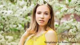  Presentation with cherry blossom - PPT theme featuring beauty-teen-girl-in-yellow background and a yellow colored foreground