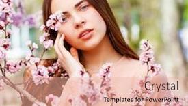  Presentation with pink beauty - PPT theme featuring beauty-teen-girl-posing-near background and a coral colored foreground