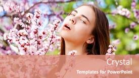  Presentation with pink beauty - Beautiful presentation theme featuring beauty-teen-girl-posing-near backdrop and a coral colored foreground