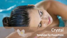 Presentation with swimming pool - Presentation theme enhanced with beauty therapy - beautiful young woman at swimming background and a  colored foreground