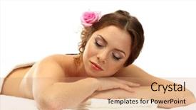  Presentation with salon and spa - PPT theme consisting of beauty therapy - beautiful young woman in spa background and a  colored foreground