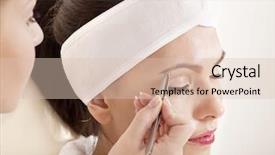  Presentation with beautician - Amazing presentation having beauty therapy - tweezing eyebrow by beautician isolated backdrop and a lemonade colored foreground