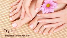  Presentation with manicure - Theme with beauty therapy manicure pedicure - care for beautiful woman legs background and a lemonade colored foreground