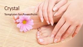  Presentation with foster care - Audience pleasing theme consisting of beauty therapy manicure pedicure - care for beautiful woman legs backdrop and a lemonade colored foreground