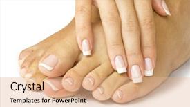  Presentation with equipment in nail care - Presentation theme having beauty therapy manicure pedicure - care for sensuality woman nails background and a coral colored foreground