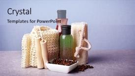  Presentation with scrubs - Amazing presentation theme having beauty treatment and body care set of body scrubs and bath accessories on color background backdrop and a light blue colored foreground