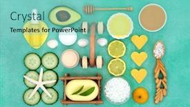  Presentation with beauty products - Audience pleasing presentation consisting of beauty-treatment-for-skincare backdrop and a seafoam green colored foreground