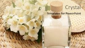  Presentation with beauty cosmetics - PPT theme consisting of liquid soap - beauty treatment - jasmin flowers background and a lemonade colored foreground