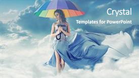  Presentation with beauty contest pageant - Colorful slide set enhanced with beauty walking with an umbrella backdrop and a teal colored foreground