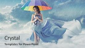  Presentation with umbrella - Audience pleasing PPT theme consisting of beauty walking with an umbrella backdrop and a teal colored foreground