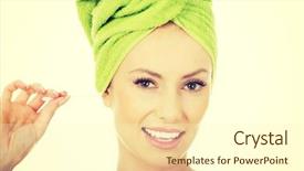  Presentation with bud - Slide set consisting of beauty woman cleaning ear background and a  colored foreground