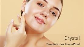  Presentation with beautiful skin - Slides with beauty-woman-face-portrait-beautiful background and a coral colored foreground