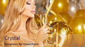  Presentation with gold - PPT theme with beauty woman in gold dress background and a yellow colored foreground