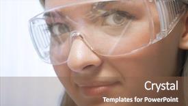  Presentation with ethics in research - Presentation design consisting of beauty woman in modern research background and a  colored foreground