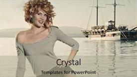  Presentation with ship - PPT layouts with beauty woman on sea with ship background and a mint green colored foreground