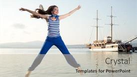  Presentation with ship - Colorful slide deck enhanced with beauty woman on sea with ship backdrop and a mint green colored foreground