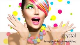  Presentation with makeup brushes and make up - PPT theme consisting of beauty woman portrait with colorful background and a coral colored foreground