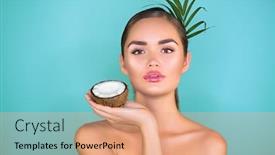  Presentation with skin health - Theme with beauty-woman-with-coconut-portrait background and a coral colored foreground