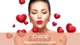  Presentation with woman hands open - Colorful PPT theme enhanced with beauty woman with perfect make backdrop and a coral colored foreground