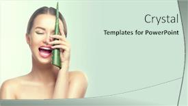  Presentation with aloe vera - Beautiful PPT layouts featuring beauty-woman-with-perfect-skin backdrop and a soft green colored foreground