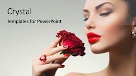  Presentation with nails manicure - Cool new PPT layouts with beauty woman with red rose backdrop and a light gray colored foreground