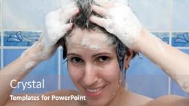  Presentation with hair care - Audience pleasing presentation theme consisting of beauty women take shower in bathroom for hair care backdrop and a coral colored foreground