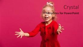  Presentation with pink beauty - Audience pleasing slide deck consisting of beauty young blonde girl in red dress wants a hugs while being in studio over pink background backdrop and a red colored foreground