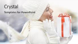  Presentation with christmas girl - PPT theme having beauty young girl with christmas gift background and a white colored foreground