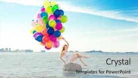  Presentation with sky rainbow - Colorful PPT theme enhanced with beauty young stylish woman with colored rainbow balloons in hands against the sky positive girl on nature smiling woman outdoors enjoying backdrop and a light blue colored foreground